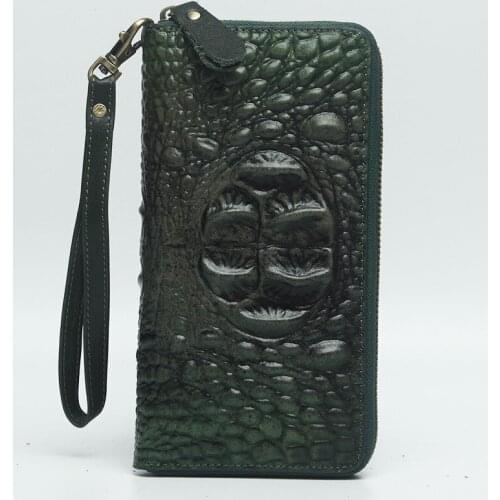 Crazy Horse Skin Womens Purse Pressure Crocodile Pattern Hand Bag 8card Position with Wrist Strap Wallets Support Drop Shipping