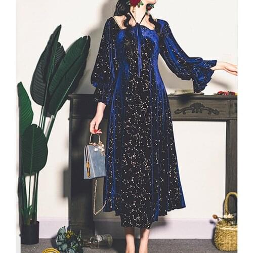 Vintage Party Dress Women Evening French Elegant Square Collar Lantern Sleeve Clothes Lady New Autumn Casual Floral Midi Dresses