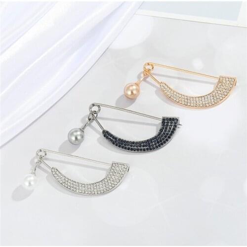 1PC Simple Crystal Rainbow Brooches For Women Elegant Geometric Imitation Pearls Pendant Badge Collar Pin Wedding Jewelry P126