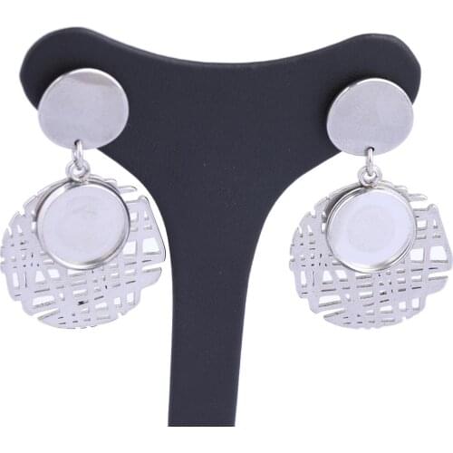 10pcs Stainless Steel Hollow Circle Charm Earring Base Blanks 12mm Cabochon Setting Trays Diy Post Earrings Finding Supplies