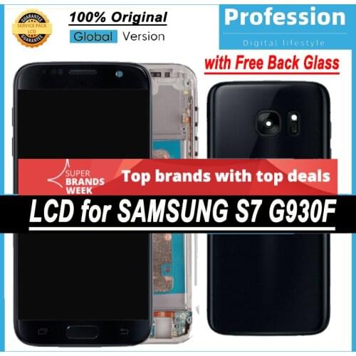 100% Original 5.1'' Super AMOLED Display for Samsung Galaxy S7 G930 G930F SM-G930F LCD Touch Screen Repair Parts + Back Glass