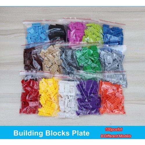 100pcs/lot DIY Bulk Building Bricks For Children Toys Mix 8 Models Compatible Plate 1x1 1x2 1x3 2x2 2x4 Technical Aid MOC Blocks