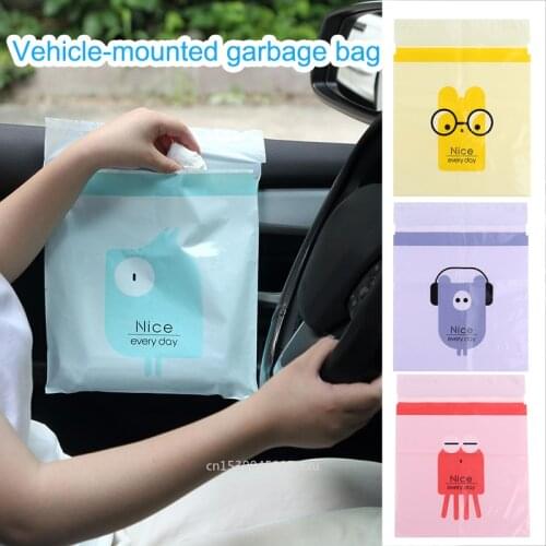 15/30/60/90pcs Biodegradable Easy Stick-On Trash Bag Disposable Self Adhesive Bag with Cute Pattern For Vomit Bags Car Trash bin
