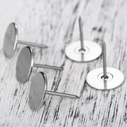 20pcs Sliver Flat Upholstery Nails 15mm Furniture Tachas Stud Pushpin Jewelry Gift Wine Case Box Sofa Decorative Tack Stud