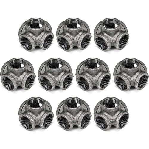 1/2" 3/4" 1" 5 Way Pipe Fitting Malleable Iron Black Outlet Cross Female Tube Connector For connecting to male pipes