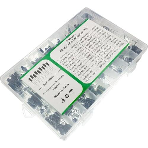 500Pcs/lot diy 0.1UF-1000UF 24Values Aluminum Electrolytic Capacitors 16-50V mix Electrolytic capacitor Assorted kit set box