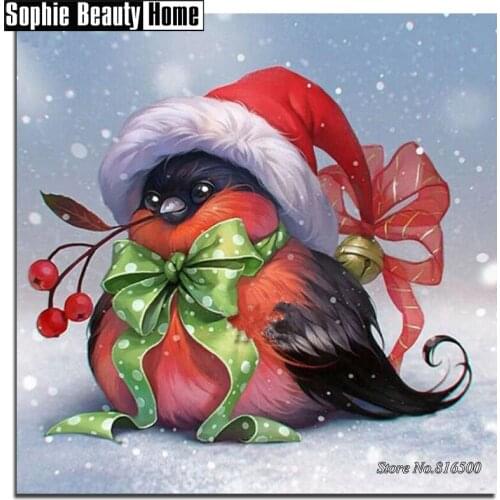 5D DIY Diamond Painting Bird wear Christmas Hat Full Drill Mosaic Rhinestone Cross Stitch Kits Handmade Embroider Crafts 061106