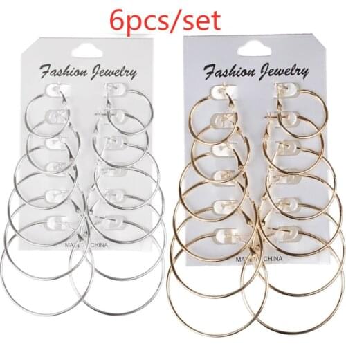 6Pairs Punk Hoop Earrings Set Big Circle Earrings Jewelry for Women Girls Steampunk Ear Clip Punk Style Earring Ear Ring