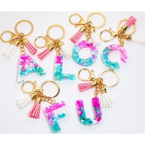 A-Z Initial Letters Keychains Tassel Pendant Key Chains Rings Cute Car Resin Alphabet Keyring Holder Charm Bag Trendy Jewelry