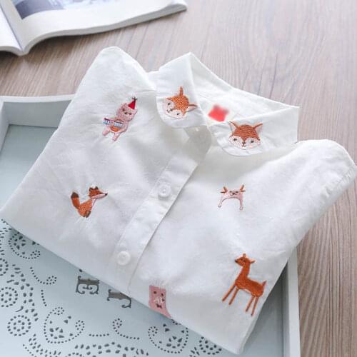 2021 Spring Summer Girls Lapel Blouse Long Sleeves Shirt Baby Girls Embroidery Cotton Top Blouse Kids Children Girl Clothes W139