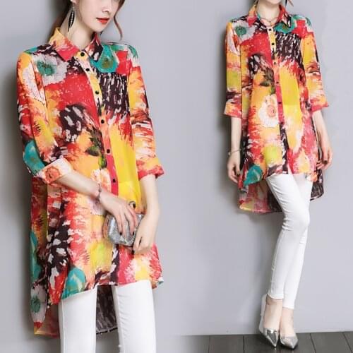 Spring Summer Loose Print 3XL Plus Size Blouses 2021 Women Casual Vintage Floral Chiffon Shirts Elegant Bodycon Tops and Shirts