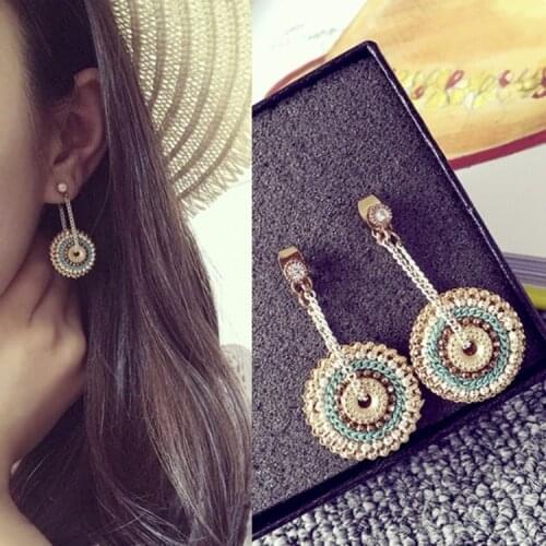 Bohemian Round Handmade Flower Chain Wrapped Drop Dangle Earrings Ethic Women Jewelry Gifts For Her