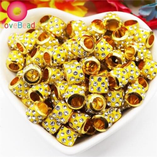 50Pcs Gold Crystal 5mm Lare Hole Rhinestone European Glass Spacer Beads Silver Plated Core Fit Pandora Charm Bracelet Jewelry
