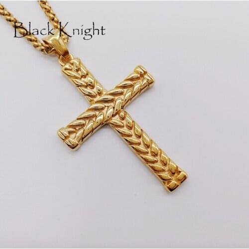 Black Knight mens fashion embossed cross pendant necklace plated stainless steel Christian cross necklace jewelry BLKN0574