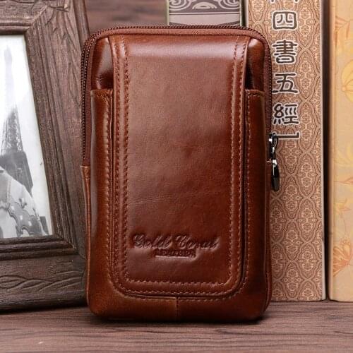 Men Genuine Leather Cell Mobile Phone Case Cover Hook Waist Pack Bag Pocket Cigarette Male Pouch Bum Belt Purse Hip Fanny Pack