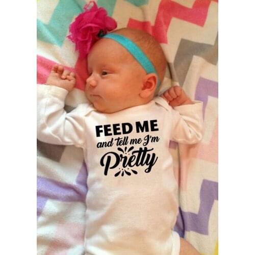 Feed Me and Tell I'm Pretty Autumn Spring Fashion Baby Boy Girl Long Sleeve Romper Newborn Infant Funny Jumpsuit Clothes