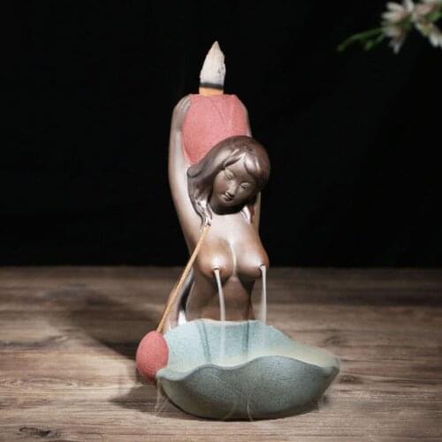 Mermaid Backflow Incense Burner Ceramic Arts Enjoy Sandalwood Flowing Aromatherapy Burner Tea Ceremony Living Room Home Decor