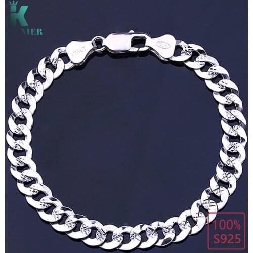 KASANIER Men Bracelet S925 Sterling Silver Bracelet 7MM Embossing pattern Bracelet for Men Silver Bracelets&Bangles Jewelry