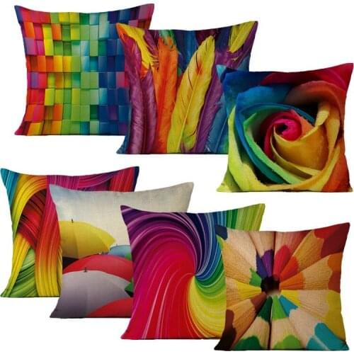 Colorful Pattern Pillowcase Decorative Sofa Cushion for Living Room Home Decor Linen Pillow Cover 45*45cm