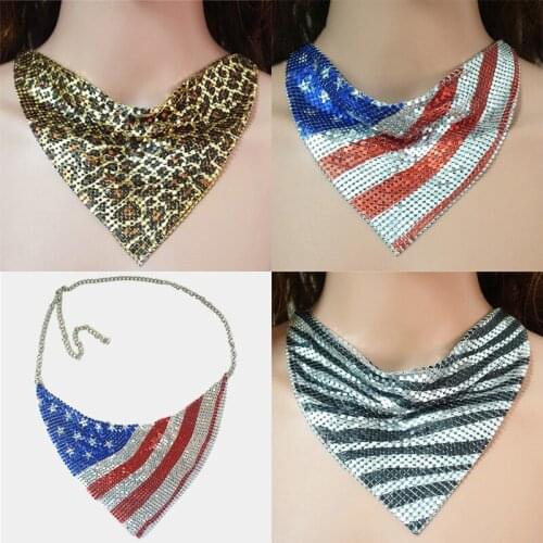 Statement Necklaces Jewelry Hot Sale Flag Leopard Print Aluminum Sheet Trendy Festival Usa Independence Day Necklace For Party