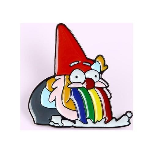 Vomitive Rainbow Dwarf Enamel Pins Funny Gnome Animated Cartoon Strange Town Badge Brooches Lapel Pin for Kids Gifts