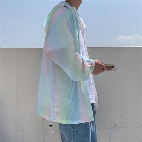Men Rainbow color Bomber Jacket Sun Protection Clothing Summer Thin Jackets Mens Loose Casual Streetwear Outwear Coats 5XL-M