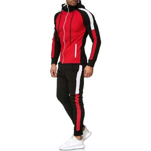Men Tracksuits Mens Set Gym CLothes Fashion Colorblock Hoodies + Sweatpant 2020 Winter Spring Sweatshirt Sportswear Jogging Suit
