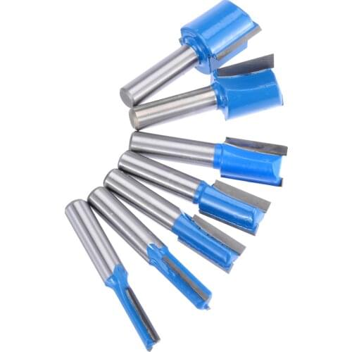 7pcs 8mm Shank Wood Milling Cutter Carbide Tipped Straight Router Bit Set 6/8/10/12/14/18/20mm