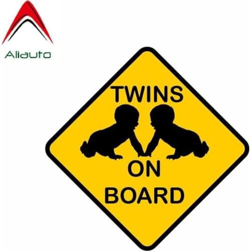 Aliauto Warning Car Sticker Twins on Board Lovely Baby Creative Funny Waterproof Cover Scratch Accessories PVC Decal,13cm*13cm