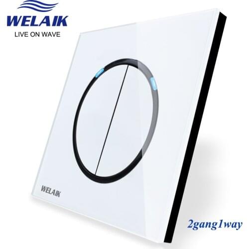 WELAIK UK standard-Crystal Glass-Panel Push-Button-Switch Wall-Light Switch AC110-250V 2Gang-1Way B1721W