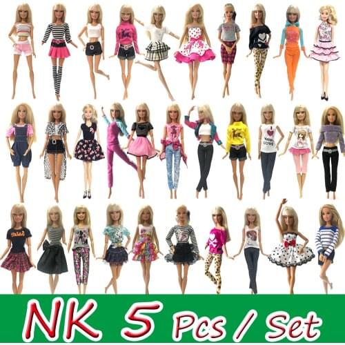 NK 5 Pcs./Set Doll Fashion Outfits Daily Wear Casual Dress Shirt Skirt Dollhouse Clothes for Barbie Doll Accessories 5G JJ