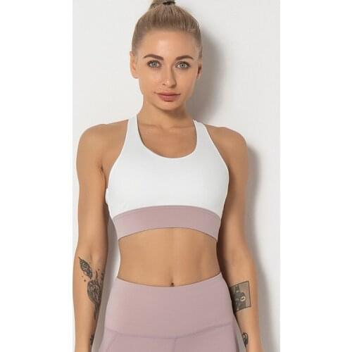 New womens cross sexy back shockproof gathered underwear, stitching contrast color yoga wear sports bra, outdoor fitness vest