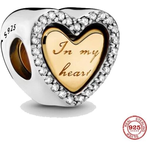 New 925 Sterling Silver Bead In My Heart Split Heart Charm DIY fine beads Fit Original Pandora Charms Bracelet Jewelry 2021