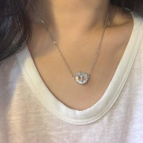 Simple Zircon Initial Letter CZ Circle Charm Choker Necklace Elegant Silver Color A-Z Alphabet Geometric Collar Steel Chain