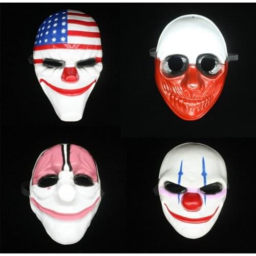 Wholesale Dallas/Wolf/Chains/Hoxton Horror Chainsaw Clown Masquerade Mask 4pcs Halloween Cosplay Payday 2 Mask