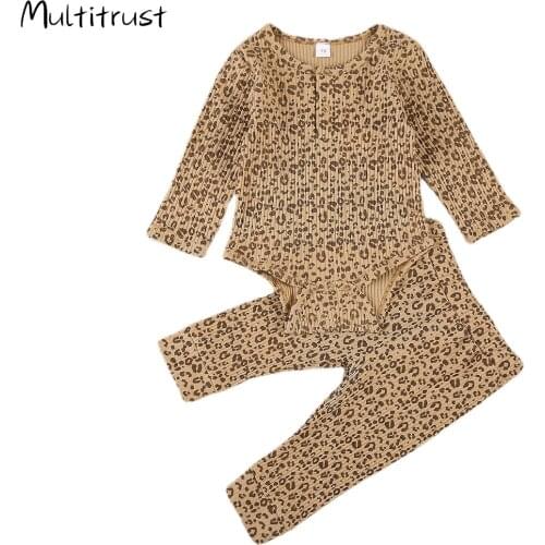 2020 Autumn Newborn Baby Outfit Set Long Sleeve Leopard Bodysuit +Pants Set for Baby Boys Girls 0-18M