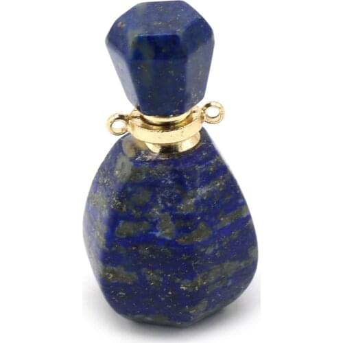 Natural Gems Lapis Lazuli Stone Perfume Bottle Pendants Essential Oil Diffuser for Necklace Jewelry Making Women Gift 16x33mm
