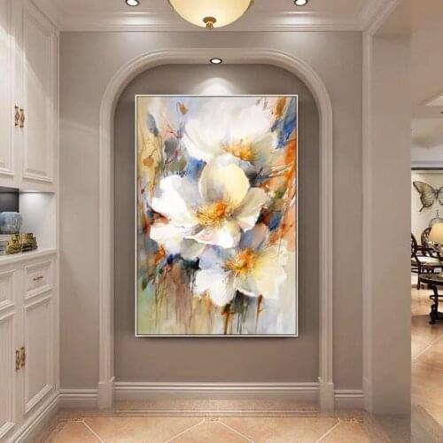 Hand Painted flower Oil Painting Wall Art painting Modern art White Flowers Picture Canvas painting Home Decor For Living Room