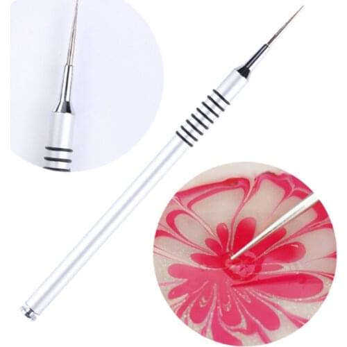 Silver Handle Liner Nail Brush Drawing Painting Tools 7mm Flower Pen Brush Manicure Nail Art Tool