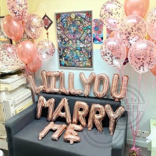 14pcs 16inch Will You Marry Me Letter Foil Balloons For Weeding Valentines Day Bridal Shower Party Decorations Air Globos Ball