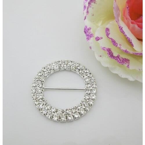 10pcs Double Round Diamante Rhinestone Buckle Chair Sash Ribbon Slider 20mm