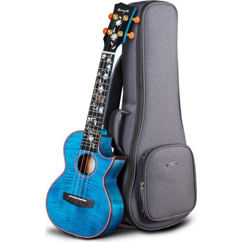 Enya Concert Tenor Ukulele All Solid 5A Flame Maple High Gloss Electric Ukelele with Premium Gig Bag and Strap Fingerboard Inlay