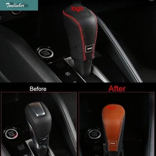 Tonlinker Cover Case for Nissan KICKS 2016-17 Car Styling 1PCS Genuine leather Gear Shift Collars&Handbrake Grips case with logo