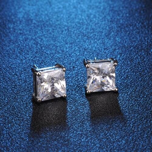 Tassina Hot Sell 6MM White Zircon Square Stud Earrings Unisex 4 Claw For Women Fashion New Jewelry Gift Party Wedding