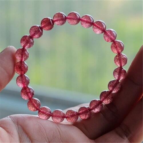 Wholesale 8mm Natural Red Ice Strawberry Quartz Crystal Bracelets For Women Femme Charm Stretch Round Beads Bracelet