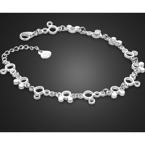 Authentic 100% 925 Sterling Silver mickey Bangle & Bracelet Cute girl solid silver bracelet Charm women fashion Silver jewelry