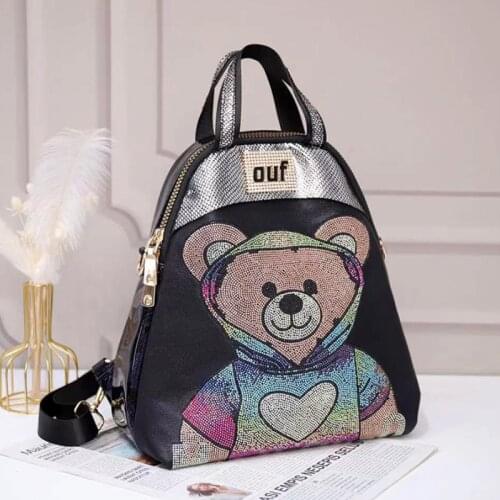 Animal Prints Womens Backpack Cute Bear Rhinestone Ita Bag Back To School Bags High Quality Mochila Luxury Designer Sac A Dos