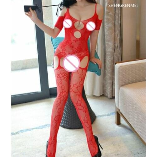 SHENGRENMEI Fashion Lingerie High Elasticity Short Sleeves Sleepwear Women Red Christmas Bodysuit Teddies Catsuit Dropshipping