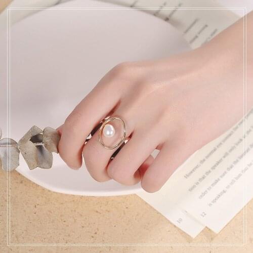 S925 pure silver plated 14K natural freshwater pearl ring The temperament is simple and versatile Lady ring Free shipping love