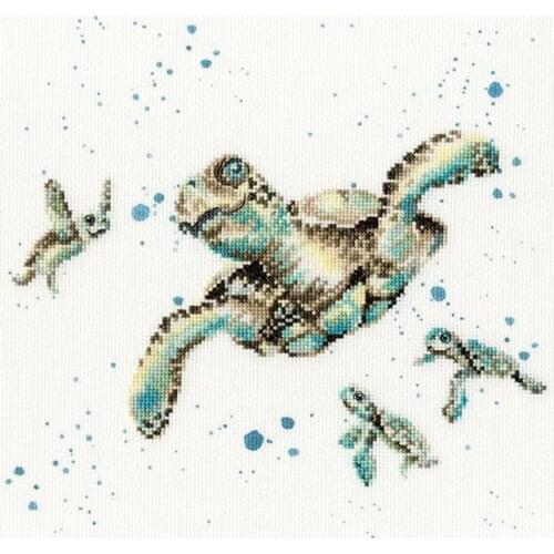 Gold Collection Embroidery Swimming School Modern Cross Stitch Sampler with 100% Cotton Flosses & Free Shipping for Wall Decor